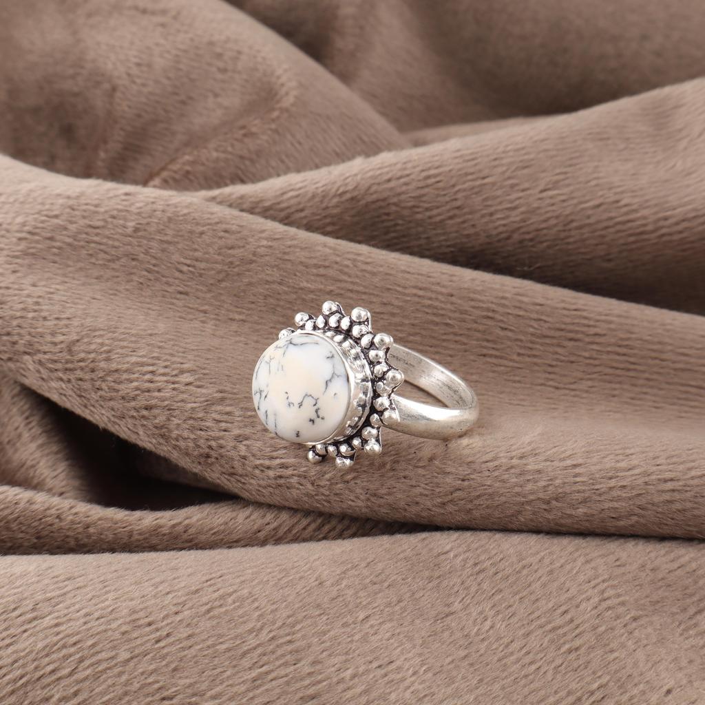 Pierścionek z kamieniem szlachetnym Opal Dendrytowy, Pierścionek ze Sterlingowego Srebra Próby 925, Pierścionek Ręcznie Robiony, Srebrna Biżuteria na Prezent Ślubny