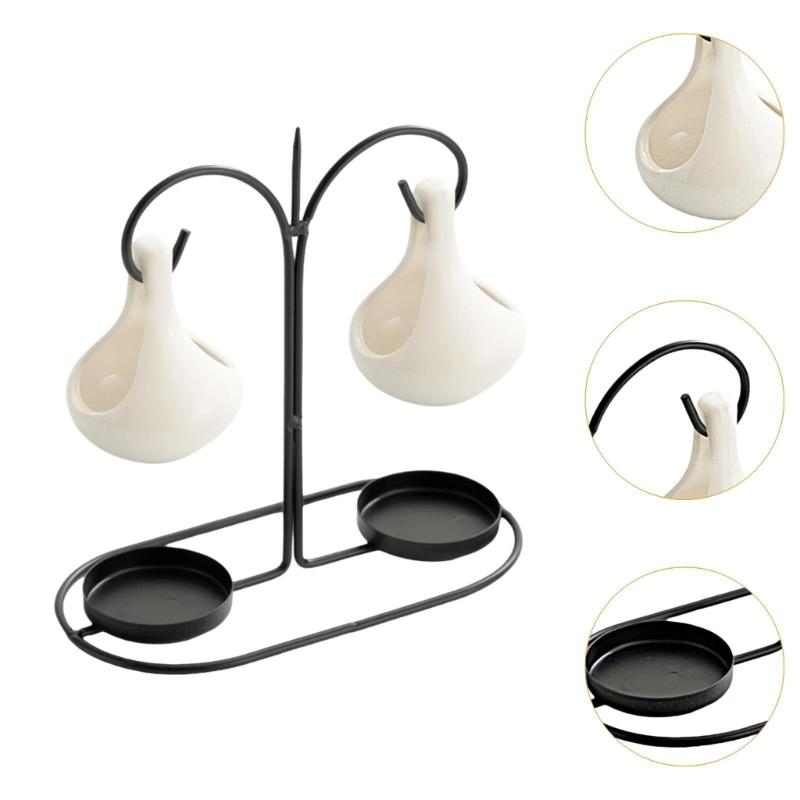 Double Ceramics Pot Hanging Essential Oil Burners Metal Tealight Holder Rack for Bedroom and Living Room Table Decors