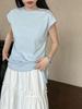 LUXI Koreanisches Schlank geschnittenes Kurzarm-T-Shirt mit Schnürung und unregelmäßigem Saum für Damen