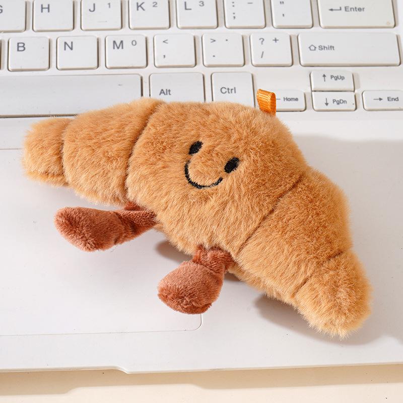Cute French Baguette and Croissant Plush Keychain Food Series Doll Dessert Toy Bread Car Keychain Hanging Ornament