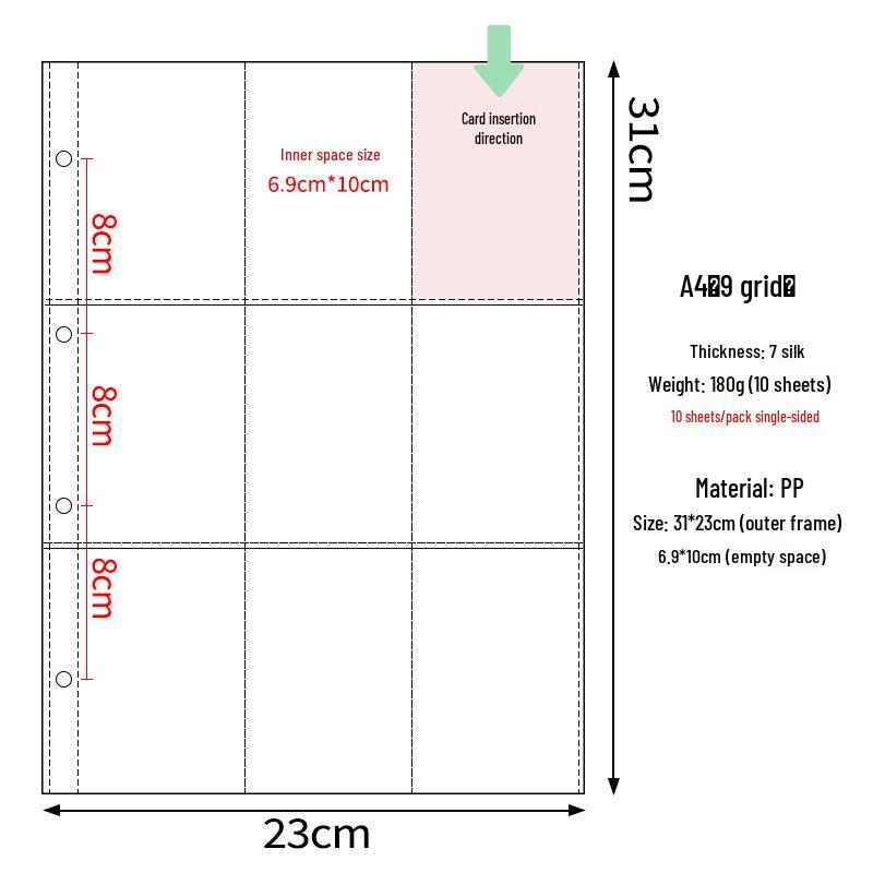 Transparent A4 and A5 Card Album Refills: 4-Pocket, 9-Pocket, 4-Inch Photo Pages