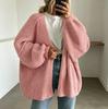 Autumn/Winter Solid Color Knit Cardigan: Women's Loose Patchwork Long Sleeve Sweater