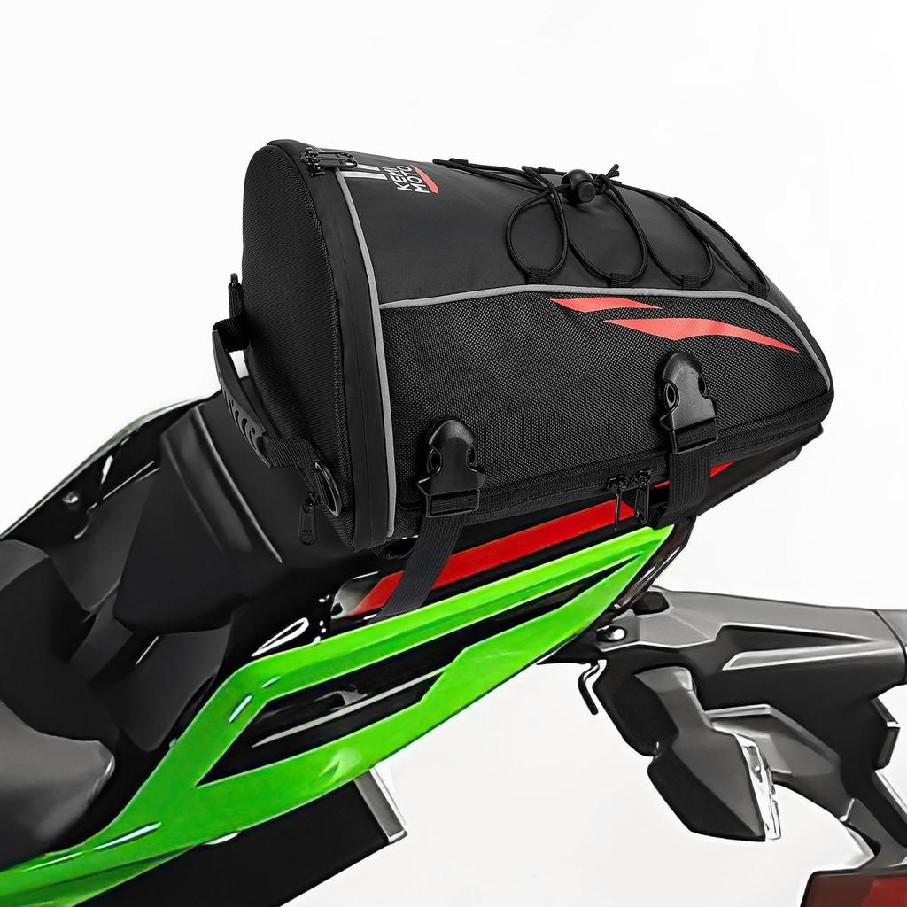 KEMIMOTO Motorcycle Seat Bag with Expandable Function Seat Cowl Style Water Repellent Waterproof Sorting Pockets Durable Day Trip Size Waterproof Bag