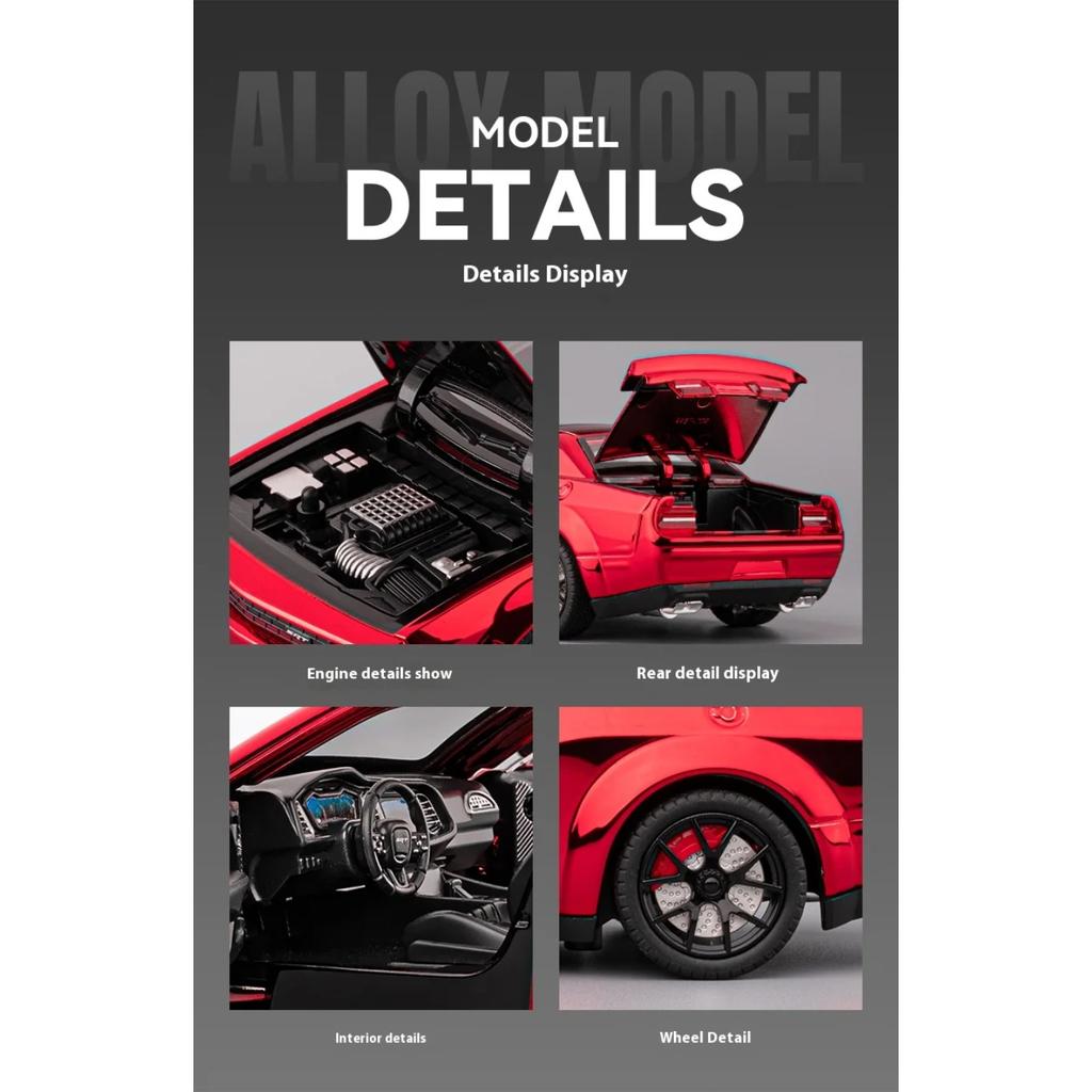 1/24 Dodge Hellcat Electroplating Version Car Model Alloy Die Cast Sports Car Toy Adult Collectible Ornaments Boy Birthday Gift