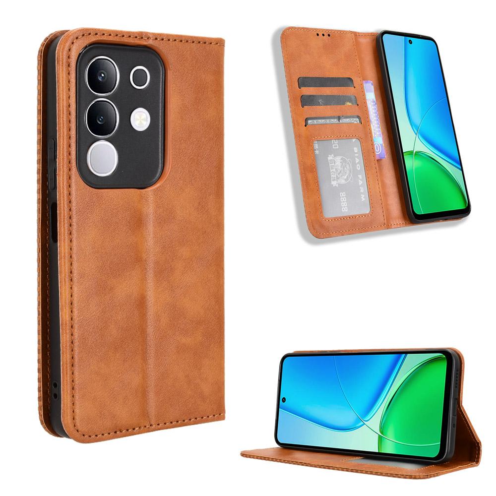 For vivo Y29 4G Retro PU Leather Case Phone Wallet Stand Cover