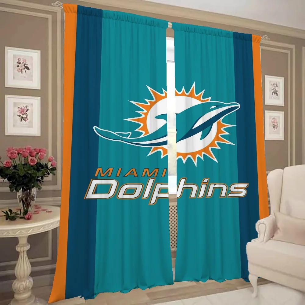 Window Kitchen Curtains for Living Room 2 Pieces Blackout Curtains Door Curtain Miami D-dolphins Partition Bedroom Decoration