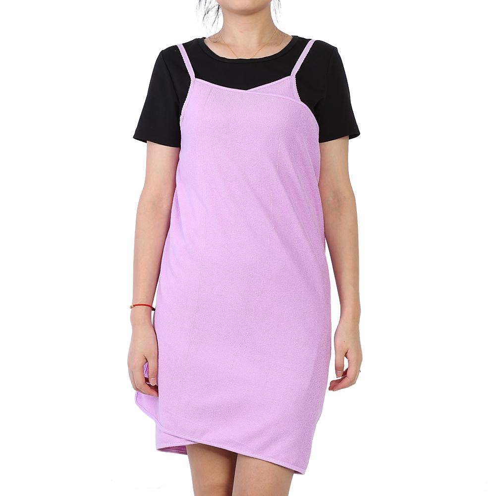 Shoulder Straps Wearable Women Skirt Dress Bath Towel Wrap Spa Beach Purple