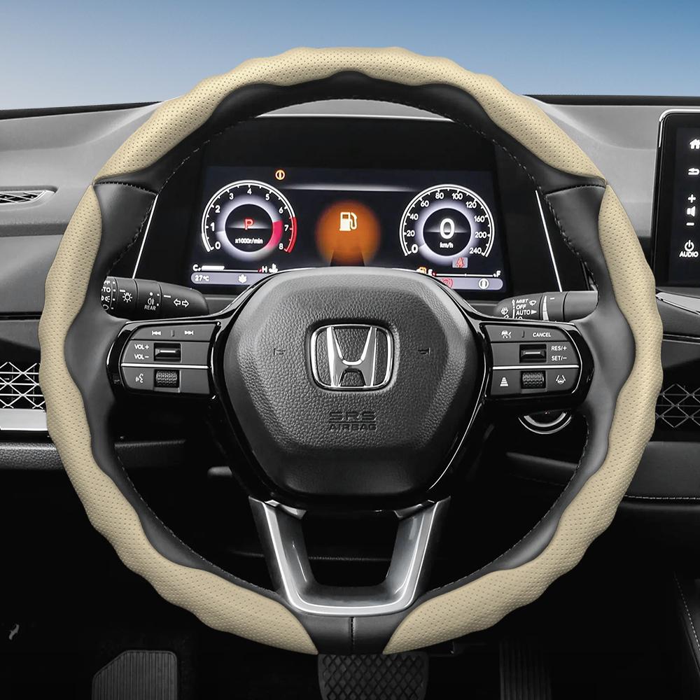 Steering Wheel Cover Suitable for Honda, Wave-Shaped Sporty Design, Breathable Leather, Segmented Design, Non-Slip, Sweat-Abs Cr-V Fit Jazz Hr-