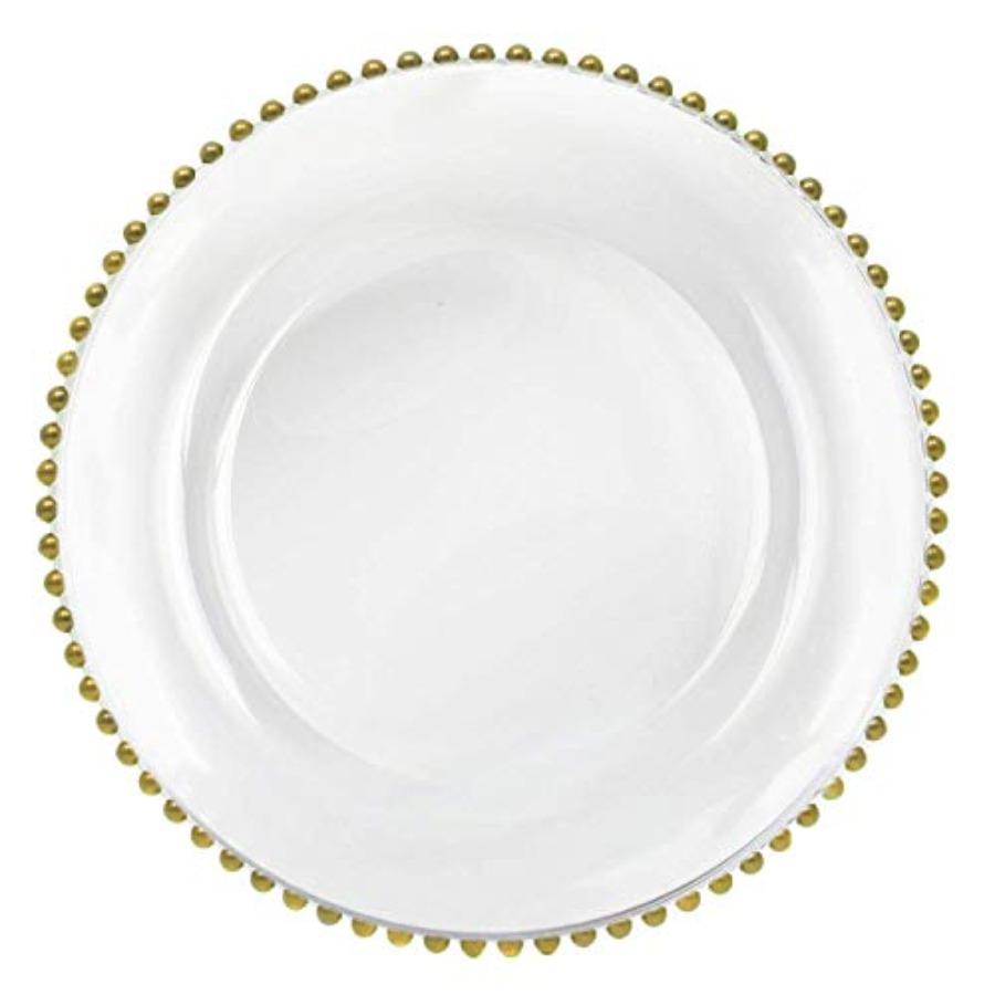 Gold Beaded Round Glass Dinner Plate Chargers with Wedding Decor Placemats Set of 24