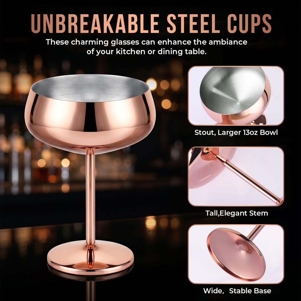 Stainless Steel Glass Rose Gold Metal Martell Wine Glass Bar Party Cocktail Champagne Glass Red Wine Glass Drinkware Barware Cup 7
