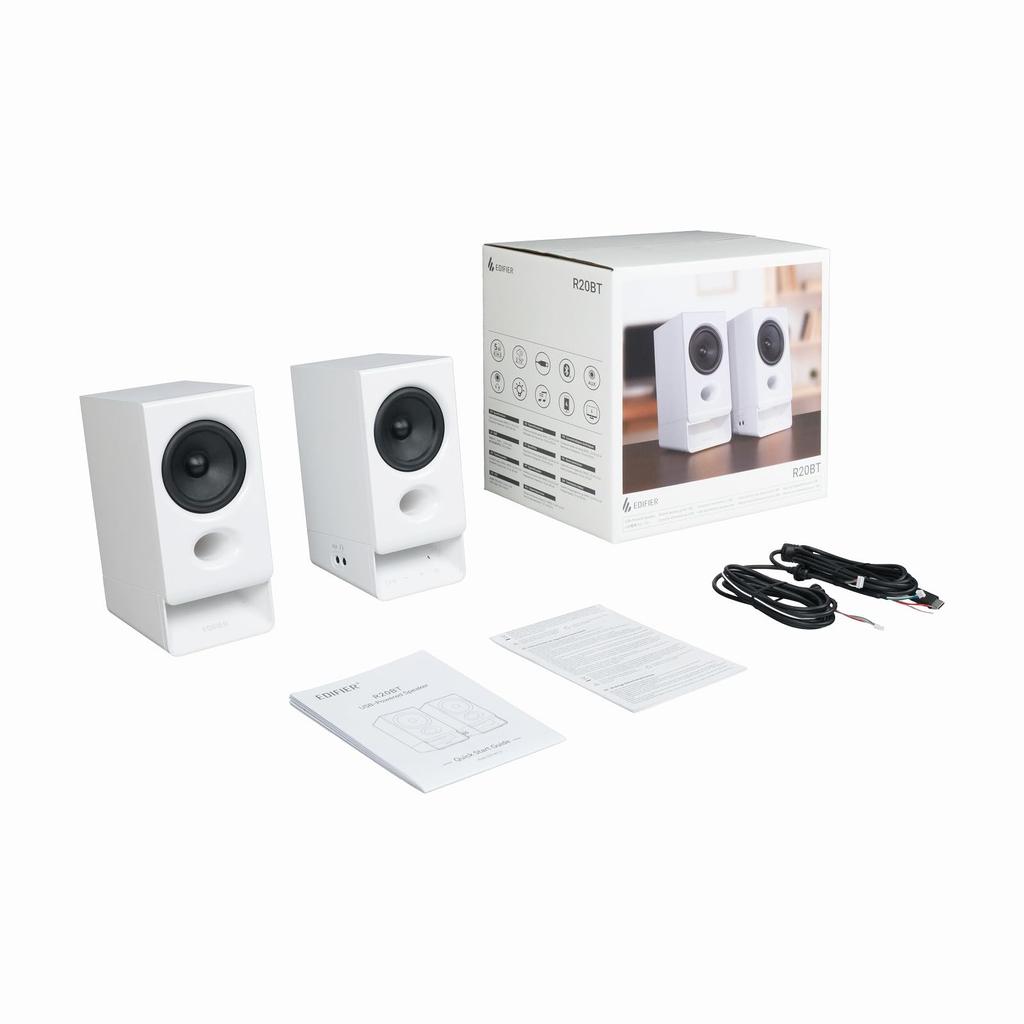 Edifier USB Powered Speaker with 3 Inputs 5W and Headphone Jack (USB, Bluetooth, AUX), Output, (R20BT, White) ED-R20BT-WH