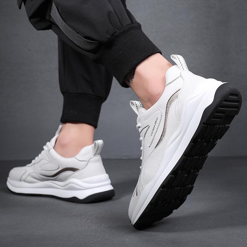 Eather Sports Shoes for Men New White Shoes Top Layer Cowhide Casual Shoes with Plush Versatile Thick Soled Dad Shoes