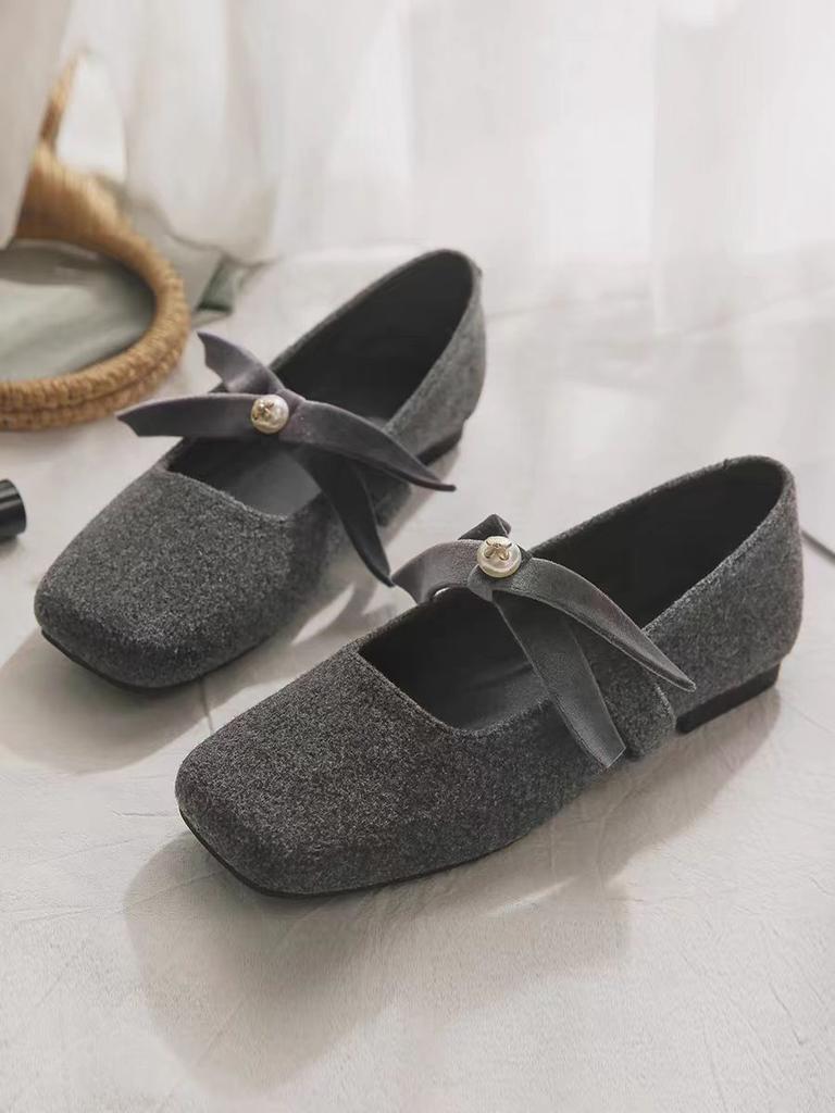 Sheepskin version~ Mary Jane shoes spring and autumn evening evening breeze gentle one pedal lazy with skirt woolen single shoes women's flat bottom