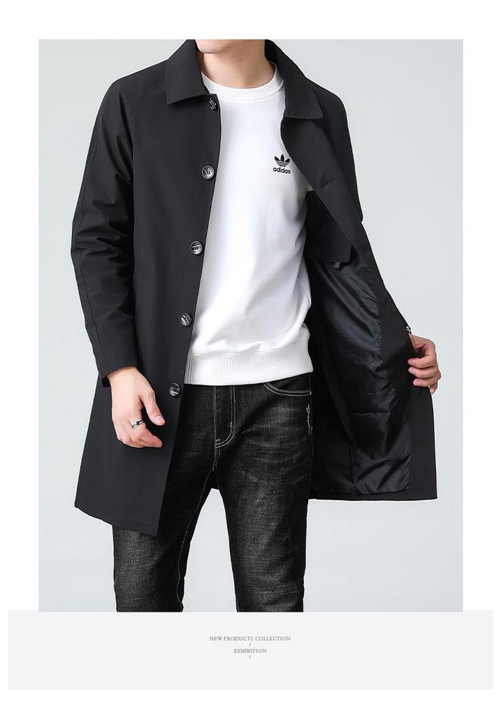 Men's Mid-Length High-End Trench Coat - Trendy Casual & Business Attire for Spring and Autumn