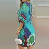 Women Boho Dress Short Sleeve Floral Printed Round Neck  Casual Dress