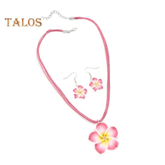 

2 шт./компл. женский комплект ювелирных изделий большой цветок кулон ожерелье серьги-подвески комплект мягкие керамические цветочные ювелирные изделия подарок розовый