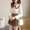 Women's Two-Piece Set: College-Style Doll Collar Shirt and High-Waist Pleated Skirt