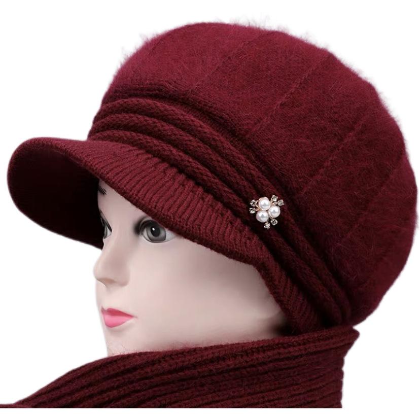 Elderly Grandmother Plus Velvet Rabbit Woolen Hat Middle Aged and Elderly Warm Hat  Thickened Knitted Cotton Hat