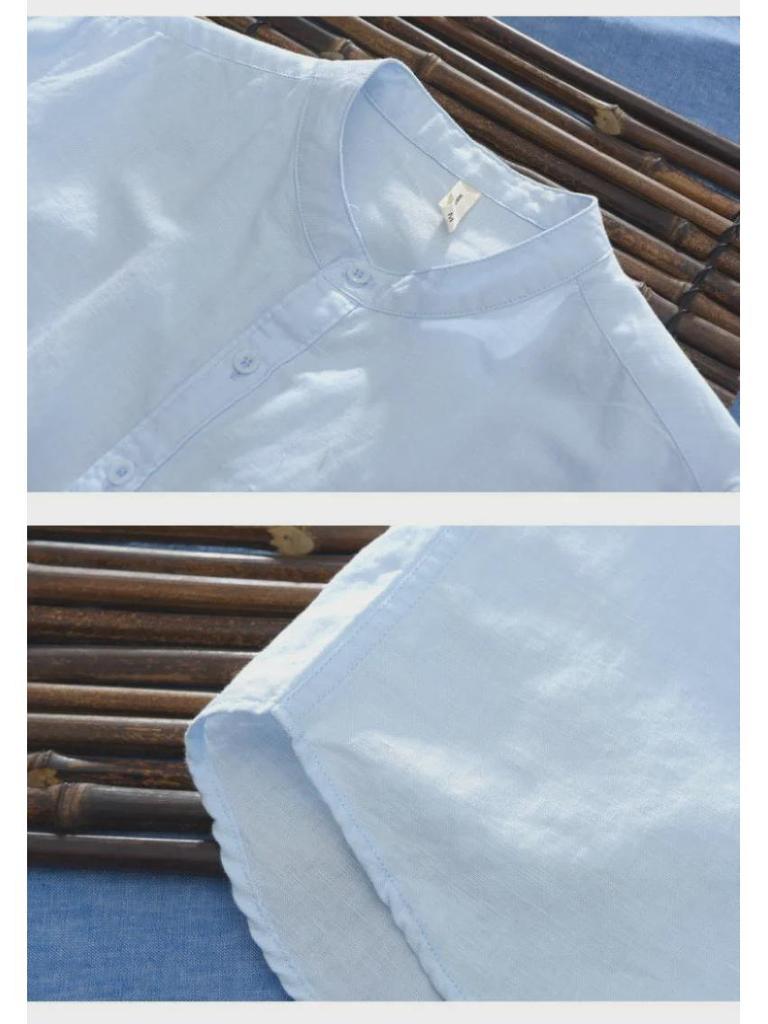 Men's Short-Sleeve Chinese Stand Collar Linen Shirt - Lightweight Summer Casual Fashion