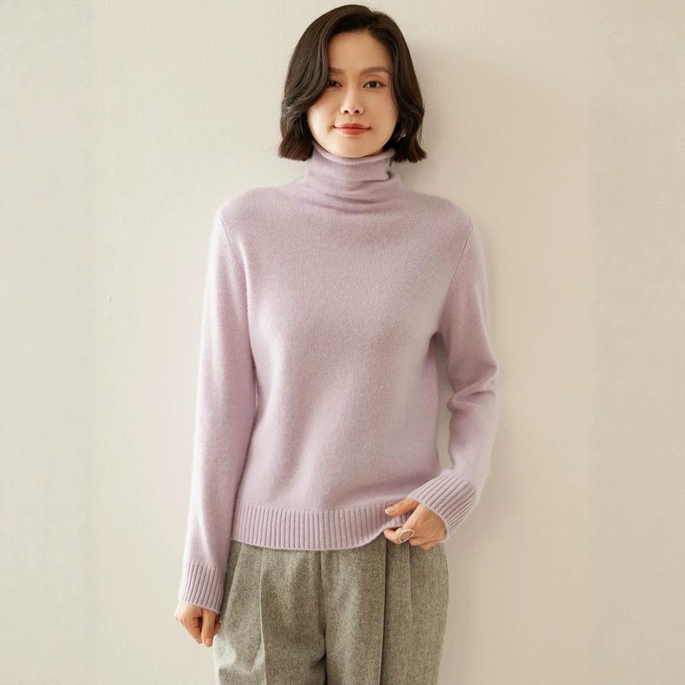 7-Gauge Double-Strand Ribbed Roll-Neck Women's Cashmere Sweater for Autumn/Winter