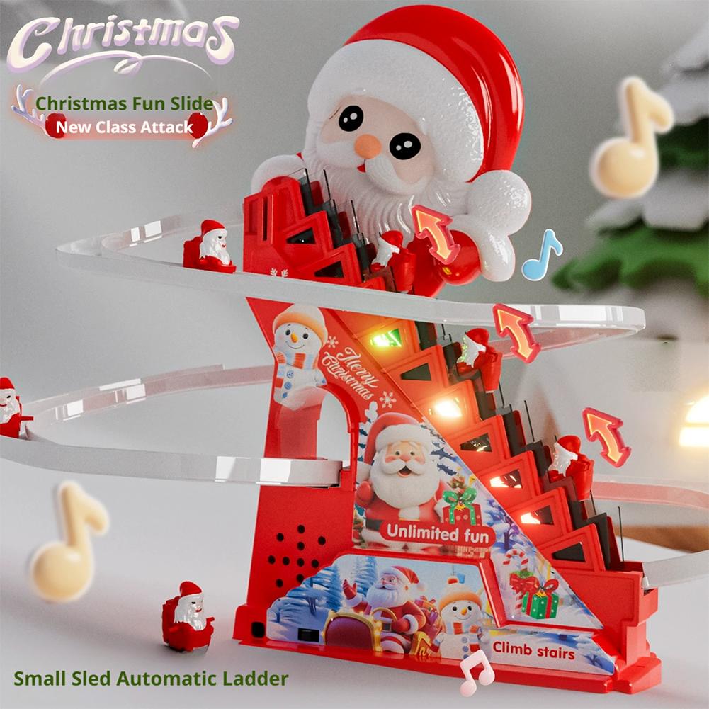 Electric Climbing Stairs Santa Toy Cute Christmas Holiday Gift With Light Music Interactive Early Education Slide Toy For Kids