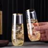 48 Pack Plastic Stemless Champagne Flutes, Disposable Unbreakable 9 Oz Toasting Glasses With Gold rim, Fancy & Shatterproof Champagne Glasses