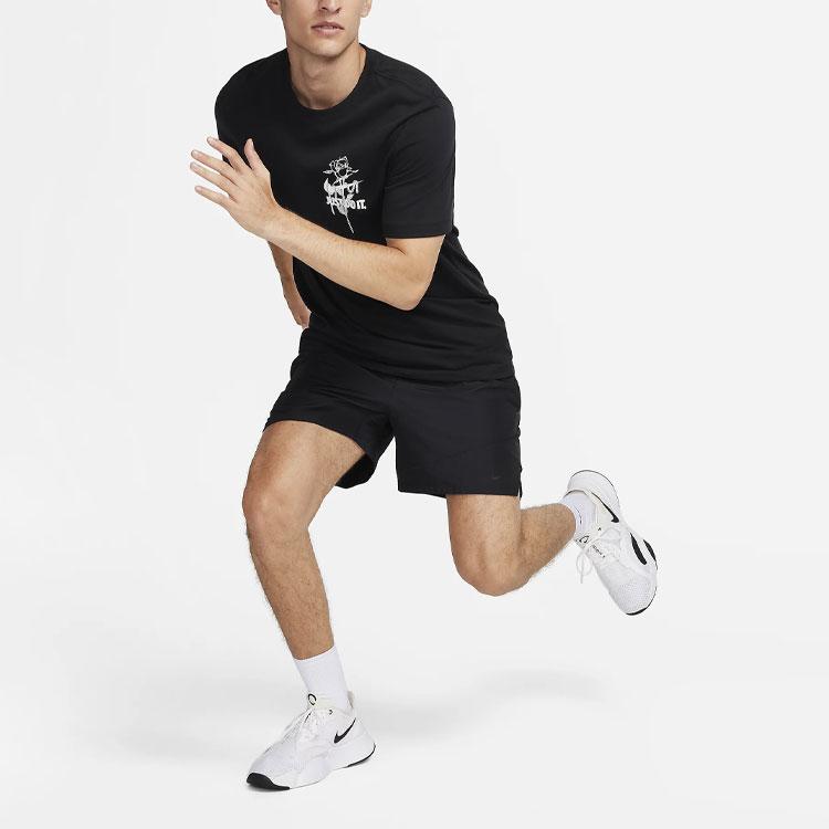 Nike Dri-FIT Logo Print Ribbed Crew Neck Sports Short Sleeve T-Shirt Men Tops Black FN0856-010
