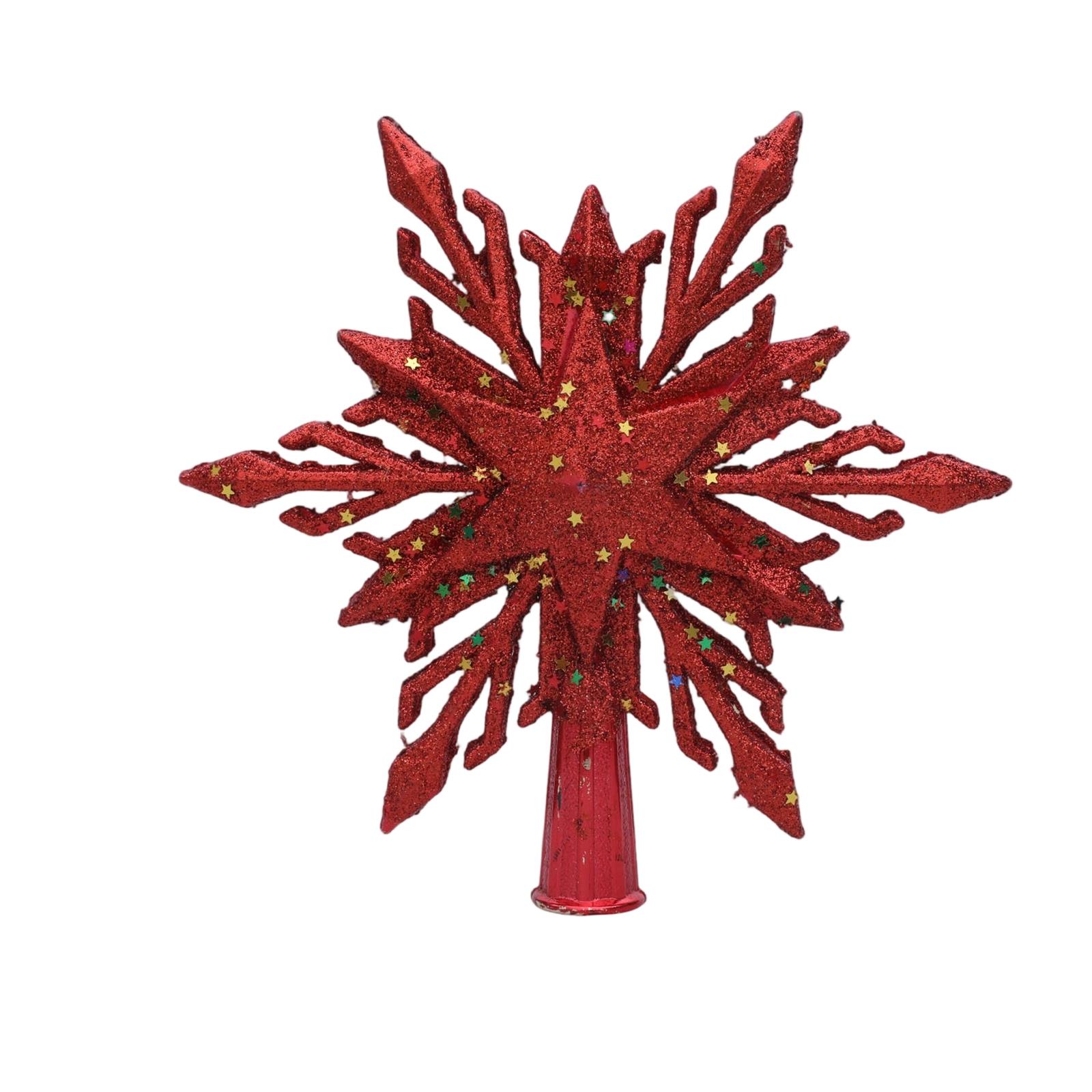 

Christmas Tree Topper Star Glitter Snowflake Design Durable Plastic Material Suitable for Holiday Tree Decoration Indoor Use One Size червоний