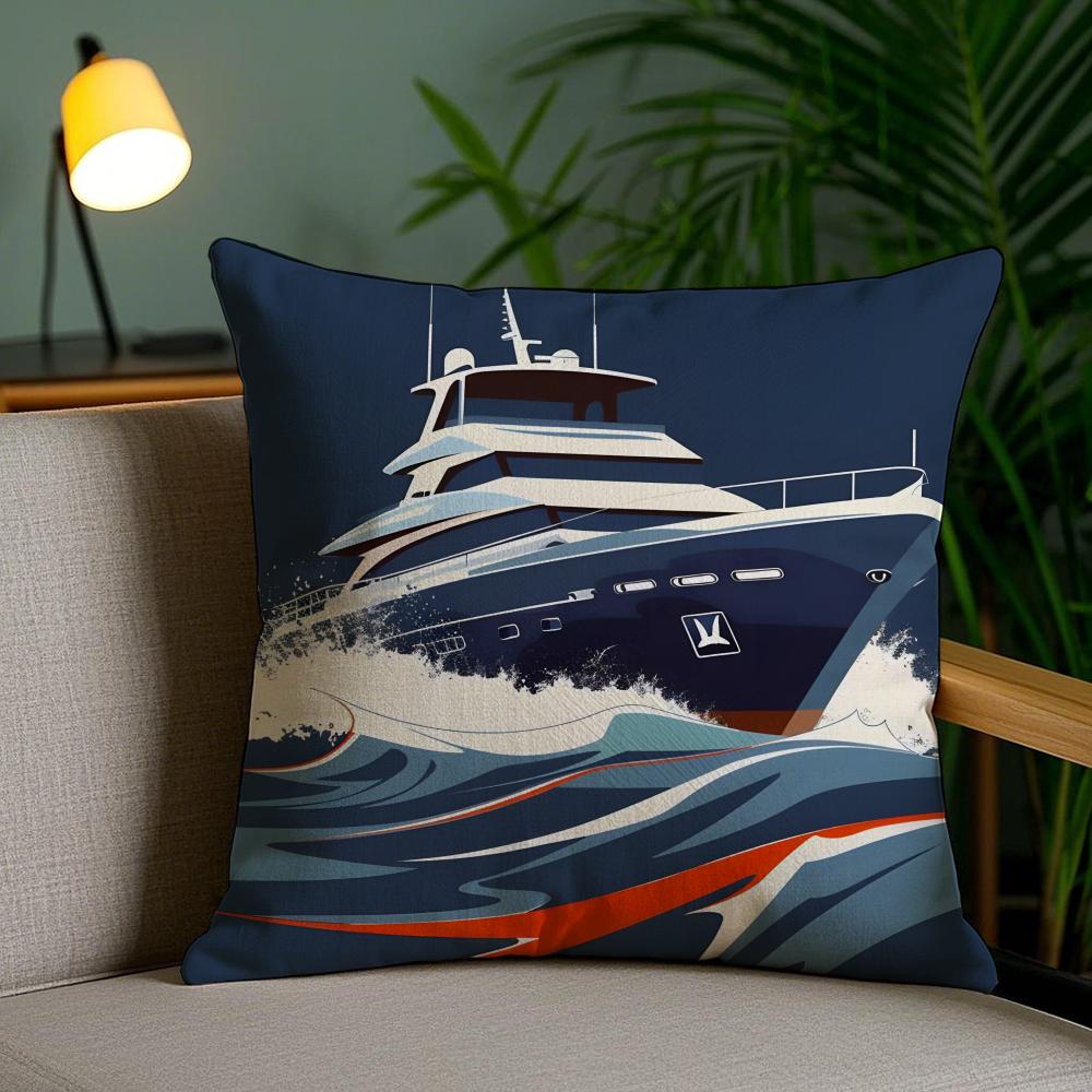 Ships Art Cushion Cover Soft Short Plush Double-Sided Printing Home Decor Machine Washable Pillow Case Gift
