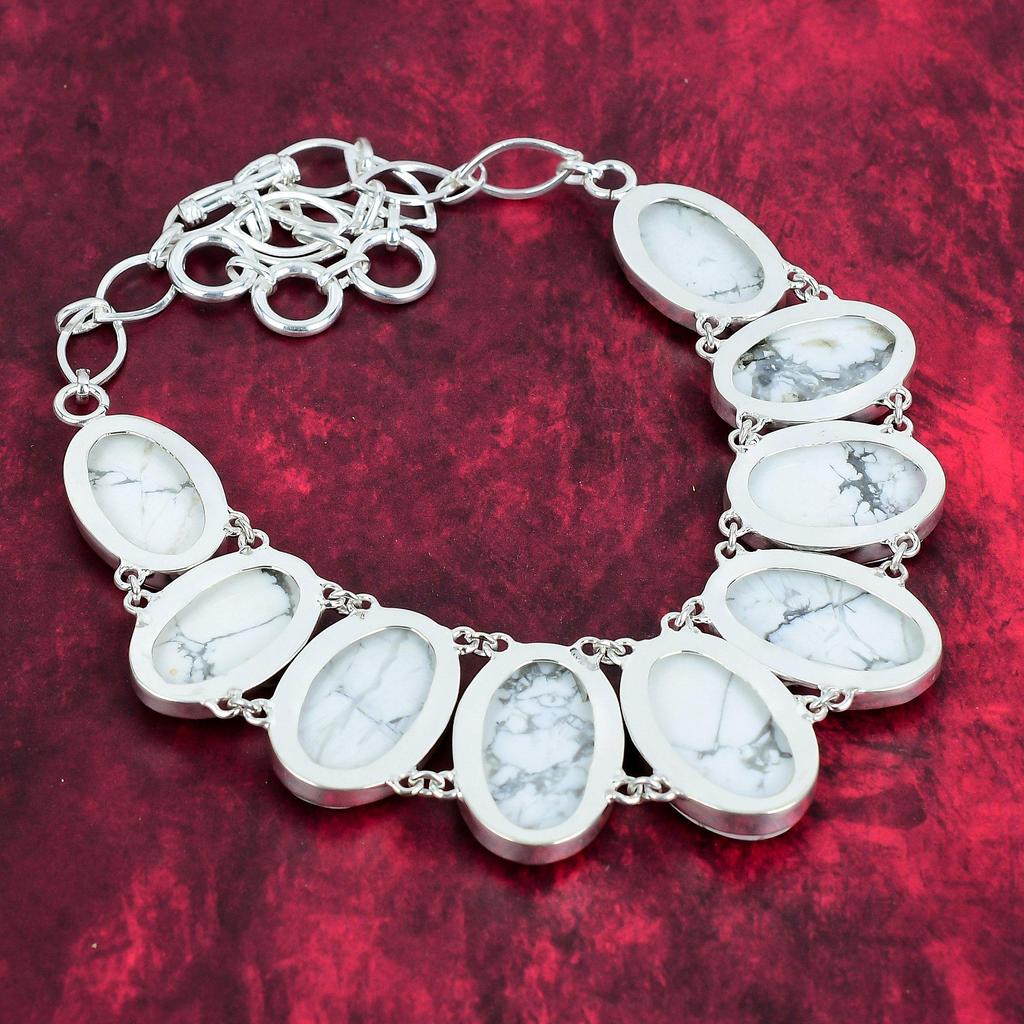 Beautiful Howlite Necklace, 925 Solid Sterling Silver Adjustable Chain Necklace, Handmade Gemstone Jewelry