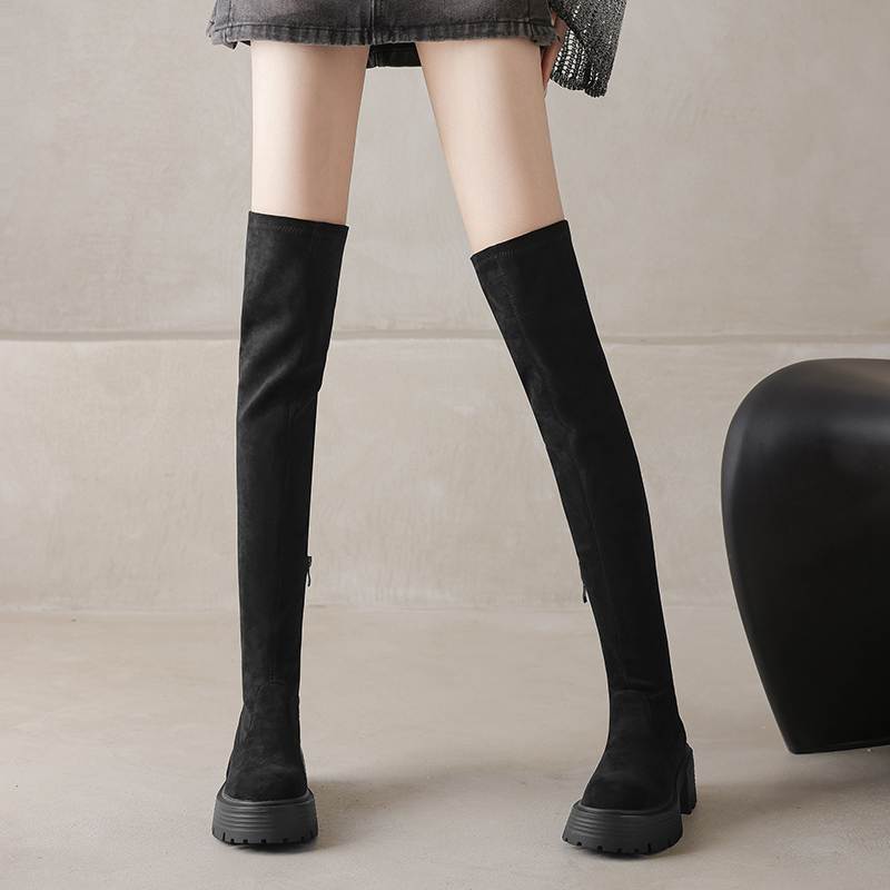 Krazing Pot Microfiber Autumn Winter Shoes Thick Bottom Flat Platform Size 43 Long Boots Zipper Over-the-knee Boots
