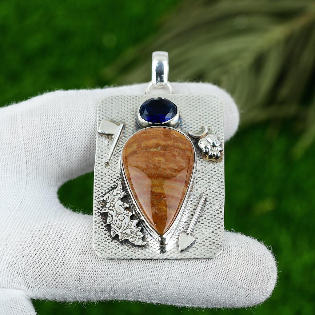 Natural Ocean Jasper Gemstone Jewelry 925 Sterling Silver Pendant For Women