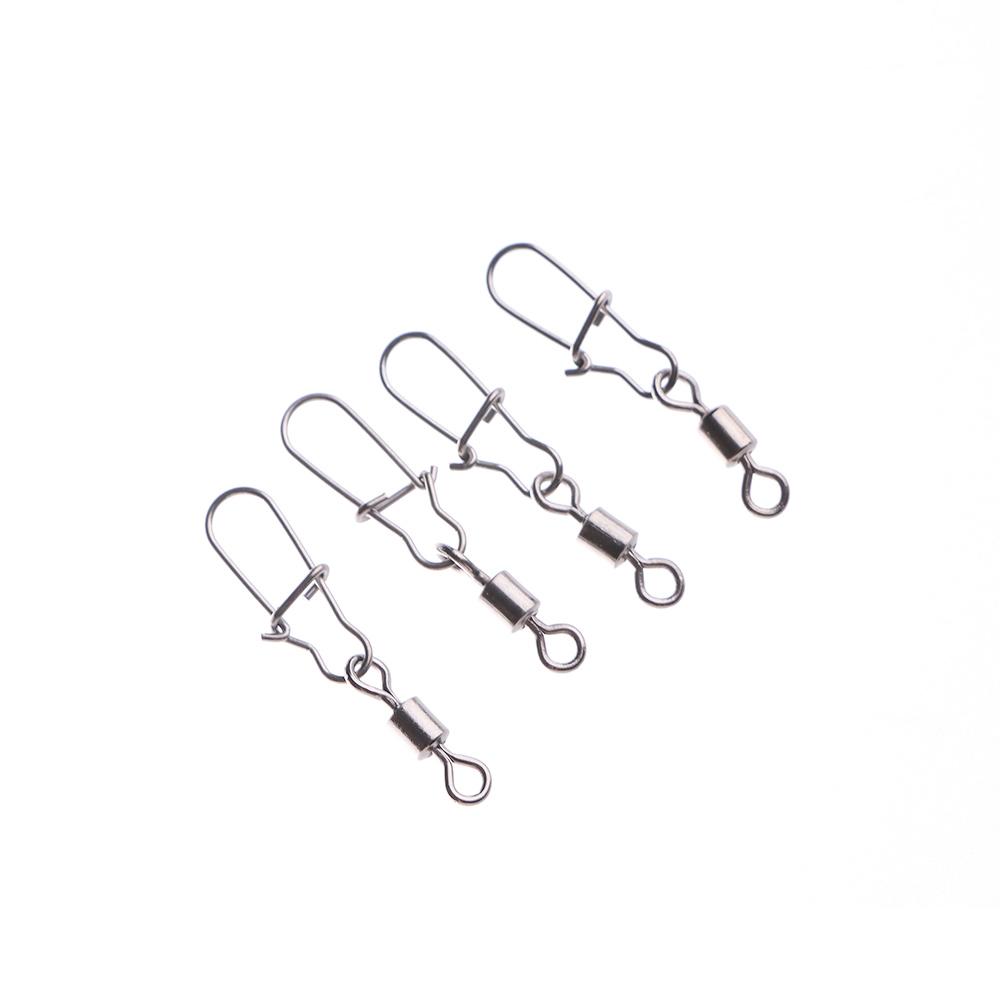 50Pcs Metal Fishing Hook with Hooked Snap Rolling Swivel Tackle Swivels Connector Fishing Bearing