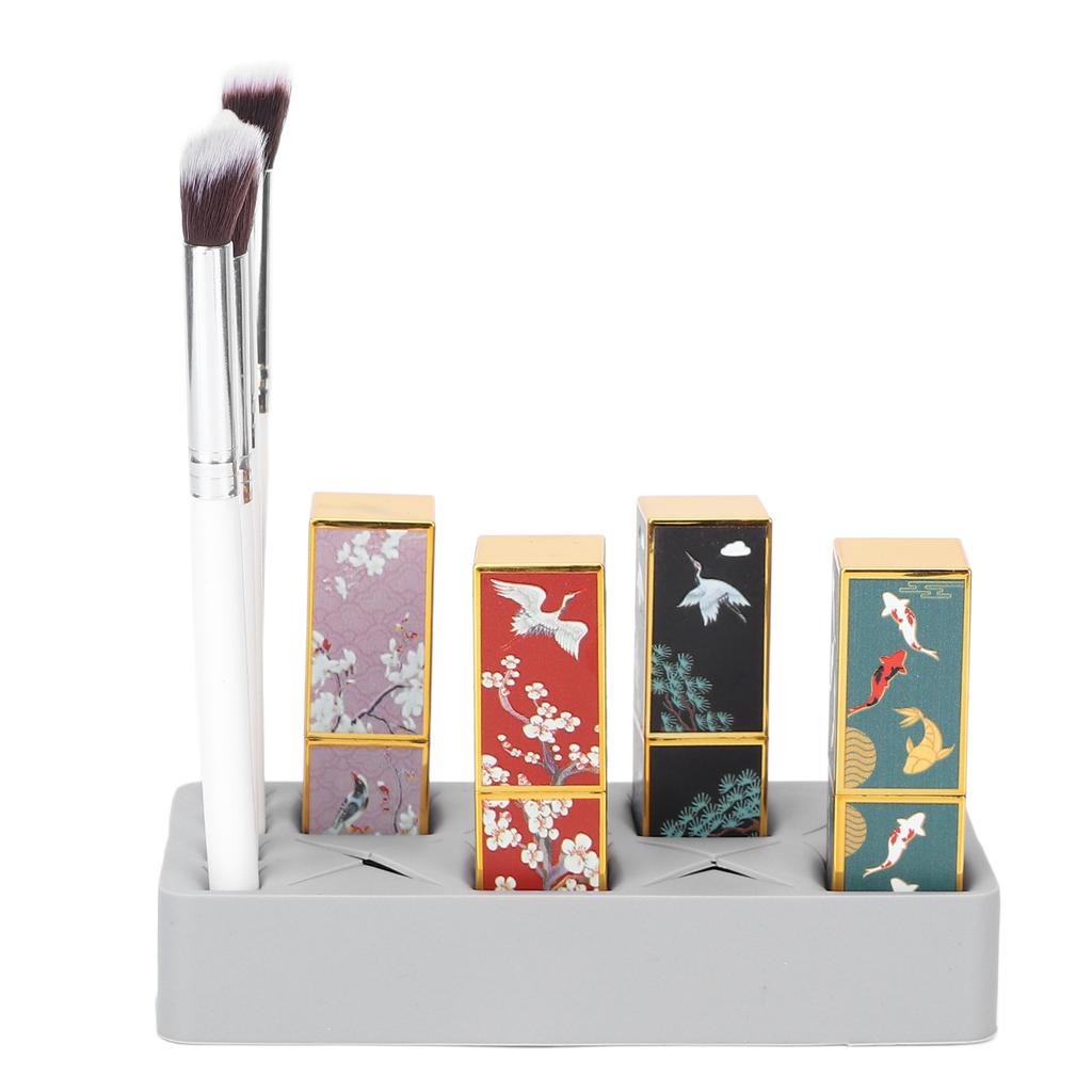 12 Slot Lipstick Holder Silicone Makeup Cosmetic Display Stand for Nail Polish Eyebrow Pencil