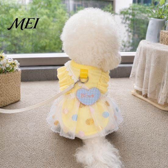 Polka Dot Pet Skirt Ruffled Dress, Puppy Dress with Plaid Heart, Cute Dog Charming Outfit Princess D Ring, Breathable Summer for Small Dogs Cats