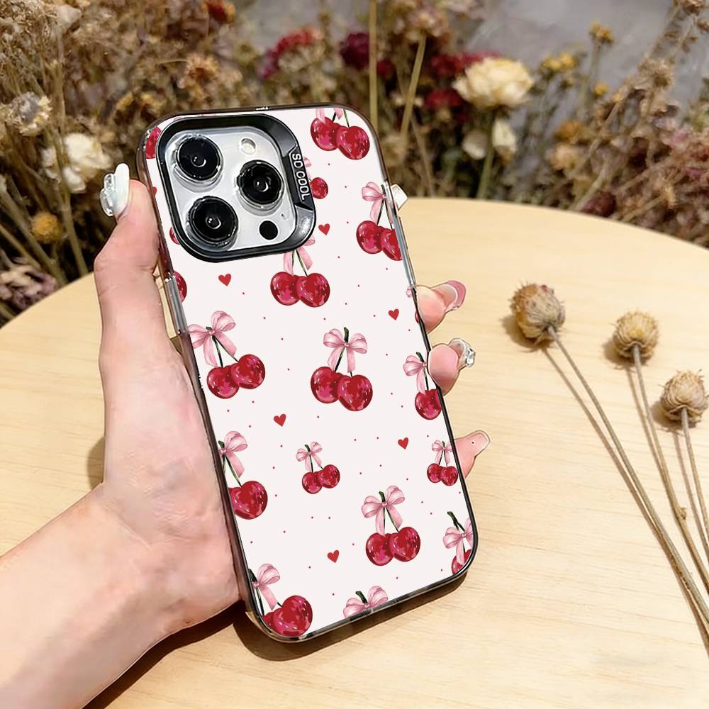 Cute cherry Phone Case For iPhone 17,16,15,14,13,12,11 Plus,Pro Max,XS,Colorful Silver Black Cover