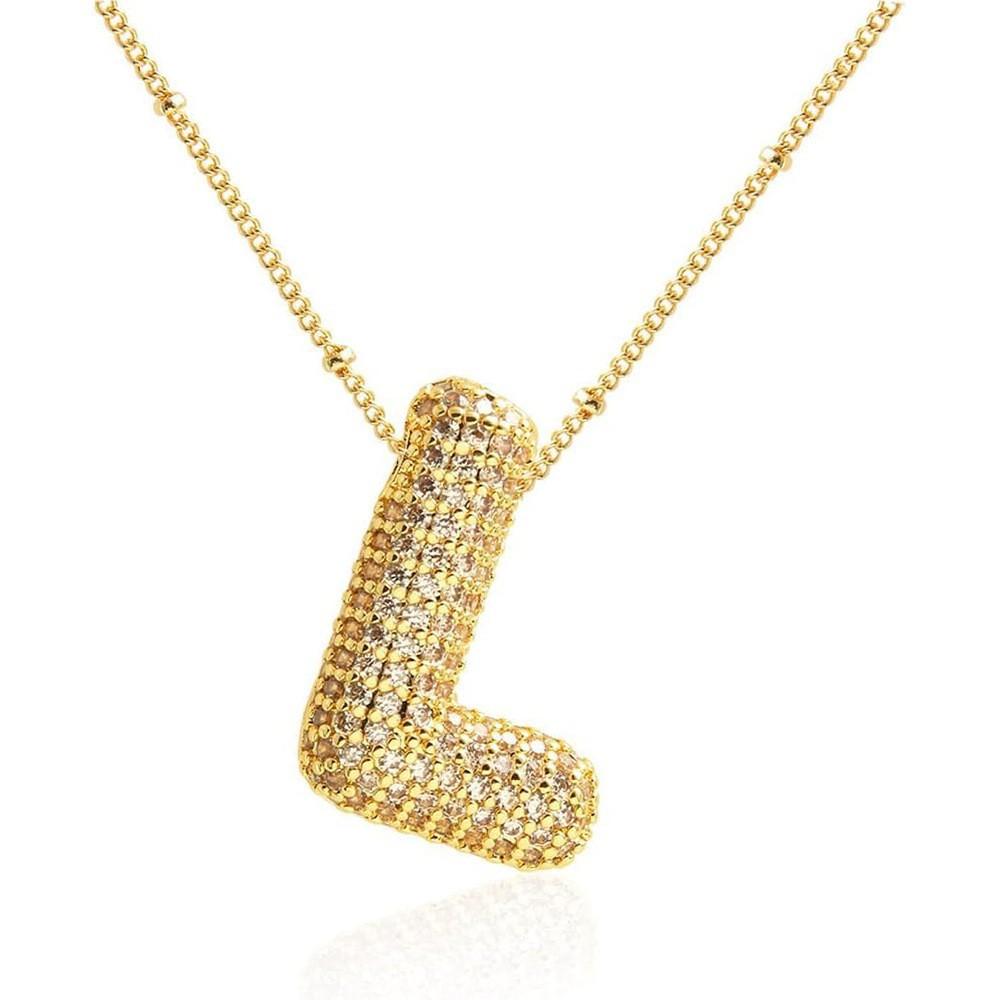 Cubic Zirconia Gold Plated Bubble Letter Pendant Necklace Monogram Necklace Balloon Initial Letter Necklace Gifts for Women Gold