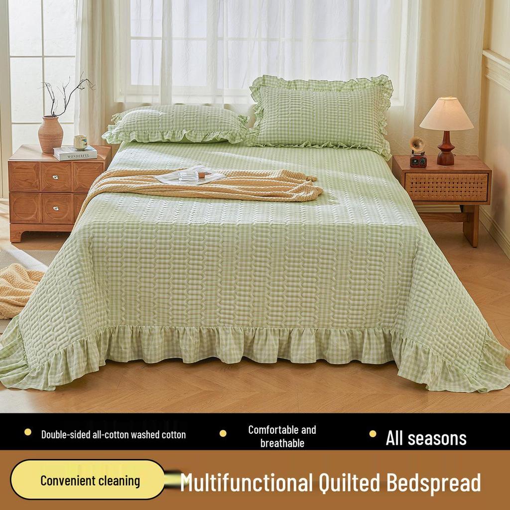 2025 Korean Style Pure Cotton Lace Yarn-Dyed Bedspread Set - 3 Piece
