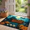 1pc Flannel Halloween Pumpkin Skull Bat Pattern Doormat, Soft Non-Slip Rug, Machine Washable and Fade-Resistant, Suitable for Living Room, Bedroom, Ki
