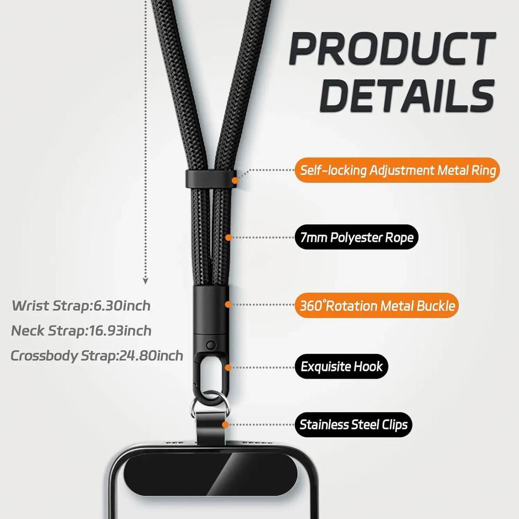 Cordón Ajustable para Teléfono Móvil Cordón Cruzado para Teléfono Cordón para Cuello con Parche para iPhone Cordón Colgante para Teléfono Móvil