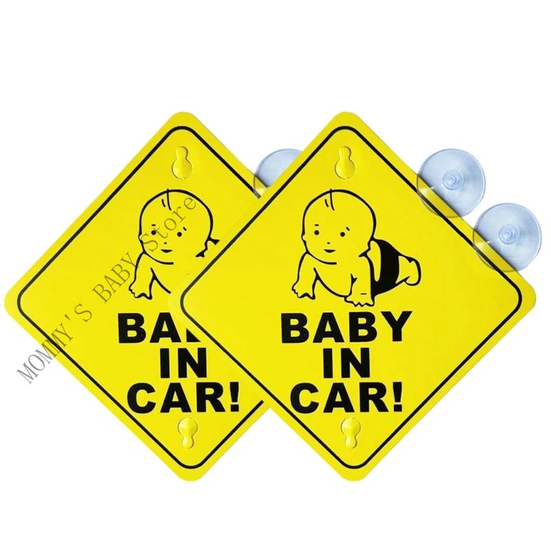 H3CD 2Pcs Double Suction Baby Alert Sticker Reflective Car Decal Safety Car Warning Sign Enhancing Child Safety Visibility