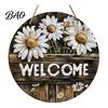 Indoor Outdoor Wall Decor Wooden Daisy Welcome Sign for Front Door, Rustic Farmhouse Hanging Gift Friends with Hemp Rope, Wood Plaque Home Entrance