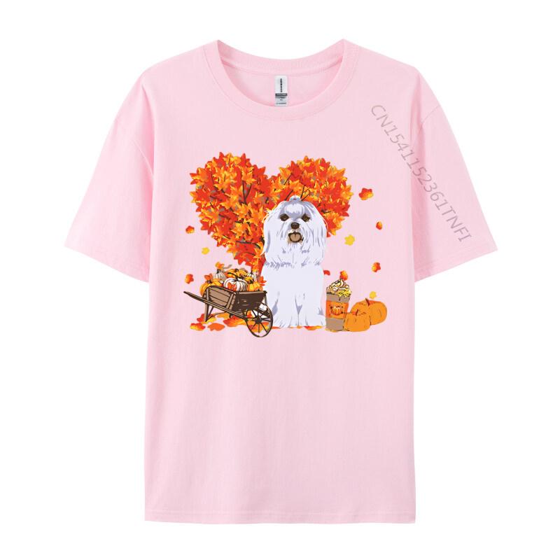 Maltese Autumn Tree Fall Leaves Pumpkin Tshirt Cotton Unisexs Tops Shirts Brand New Top Tshirts Brand Clothing