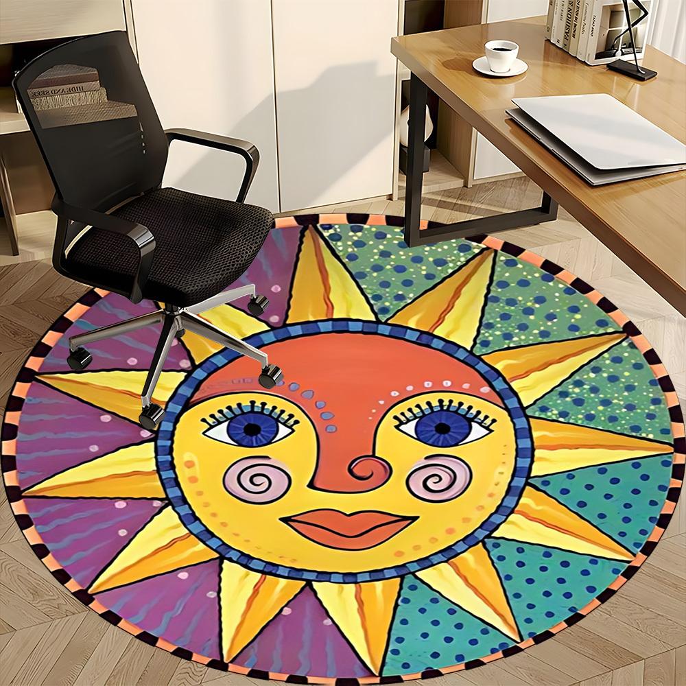 1pc Sun Mandala Carpet, Round Non Slip Durable Large Size Office Carpet, Suitable for Office