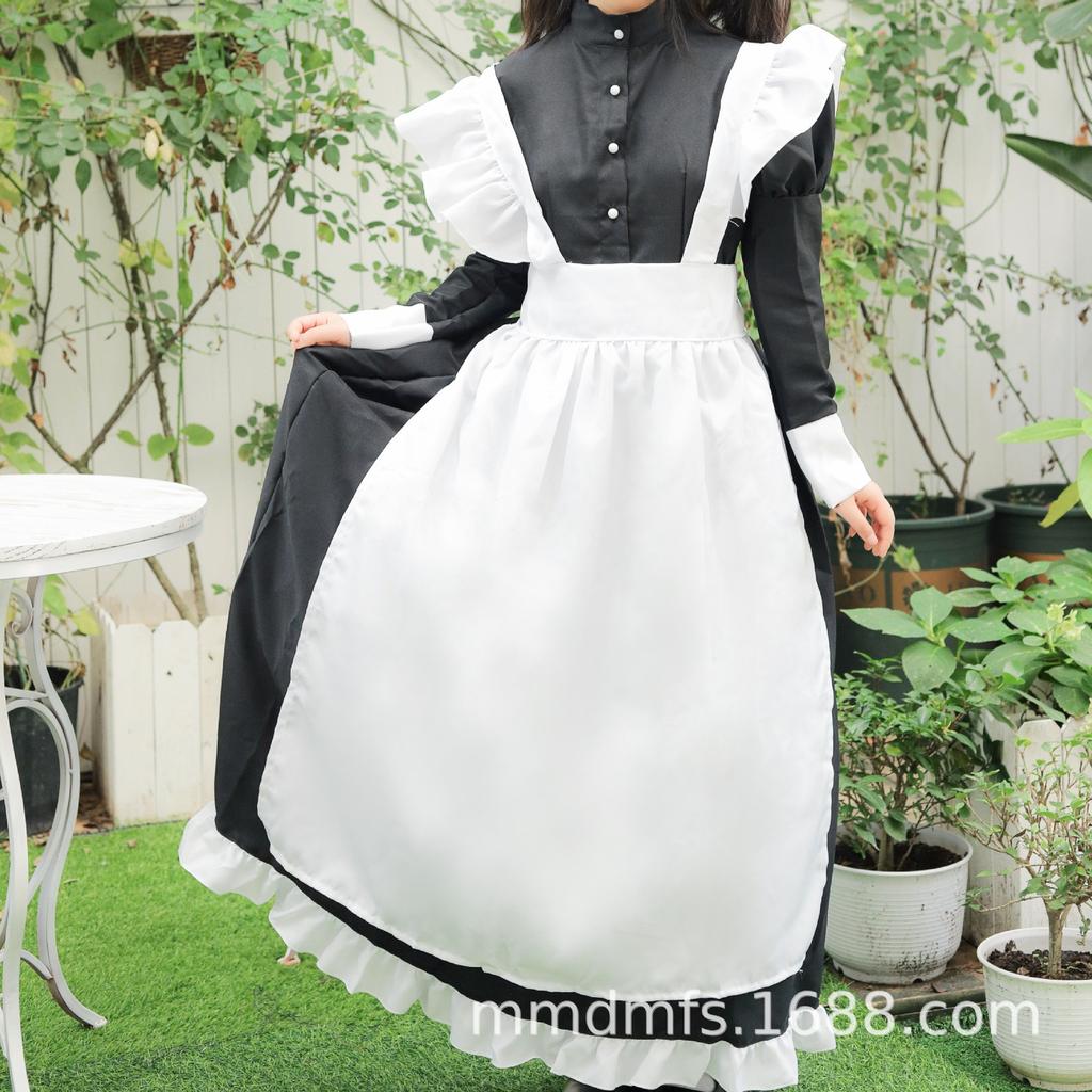 S-4XL classic black and white maid, gothic long women's boss maid