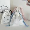 Canvas Drawstring Storage Bag Bow Printed Drawstring Hanging Bag Casual Bundle Pocket  School