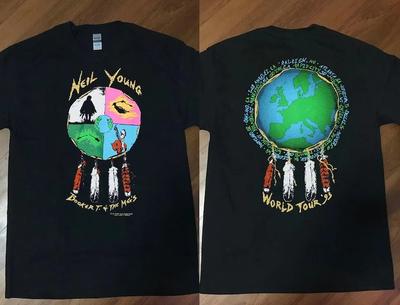 Neil Young Booker T 1993 Welttournee Shirt – Saphirblaues Schwergewicht-T-Shirt für Herren