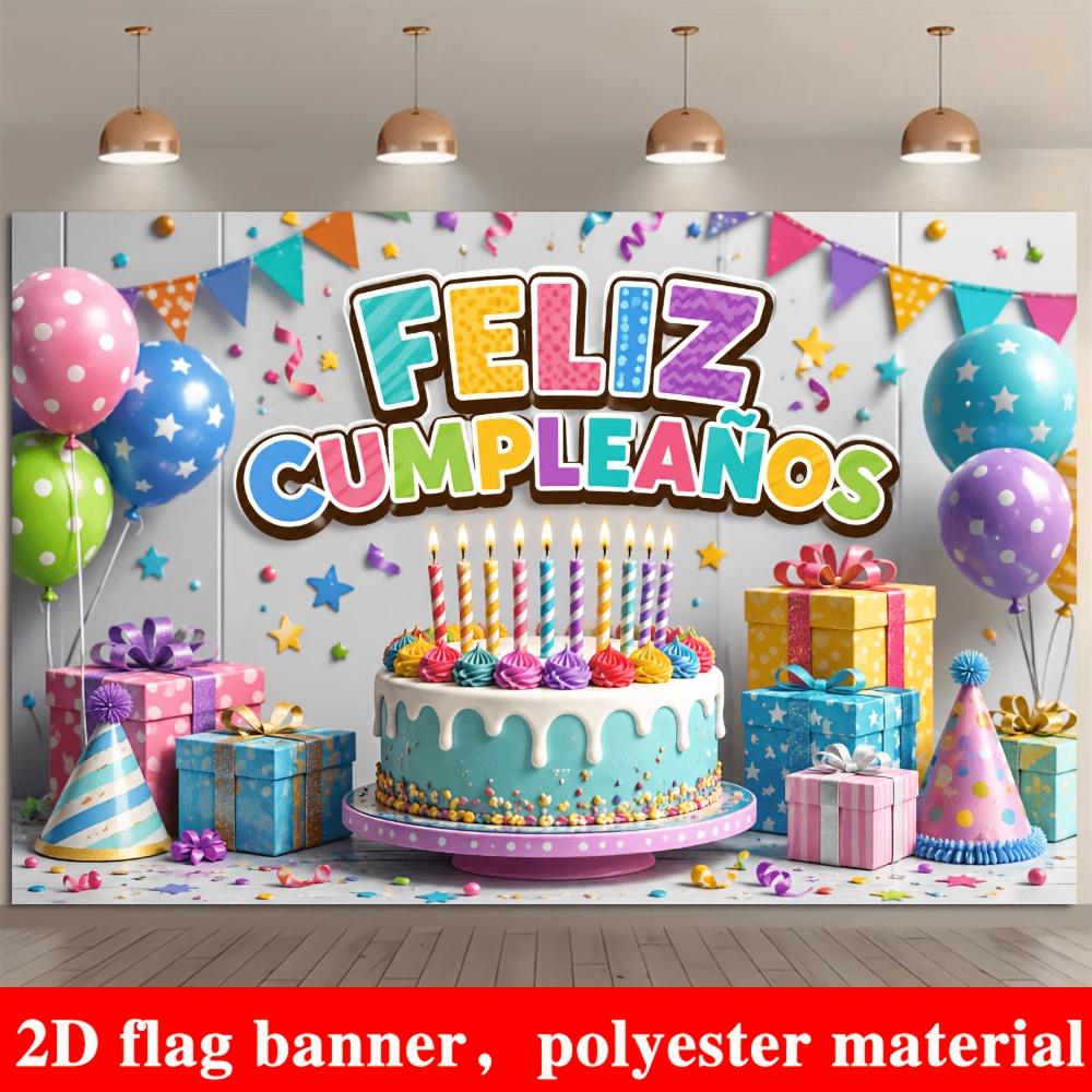 Colorful Birthday Party Banner Backdrop Cake Balloons Gift Boxes Polyester