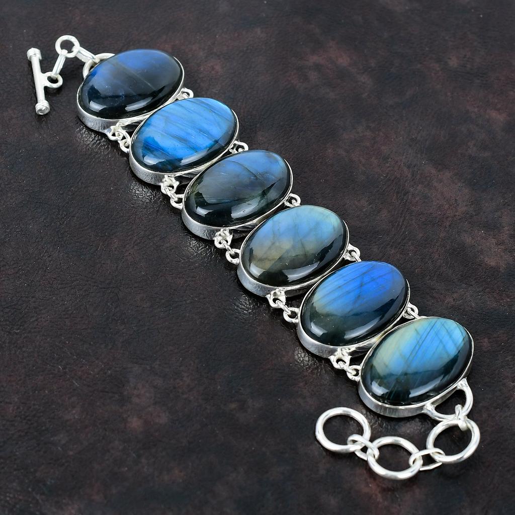 Bracelet en labradorite véritable, bracelet en argent sterling 925, bijou fait main, chaîne réglable, cadeau pour femme