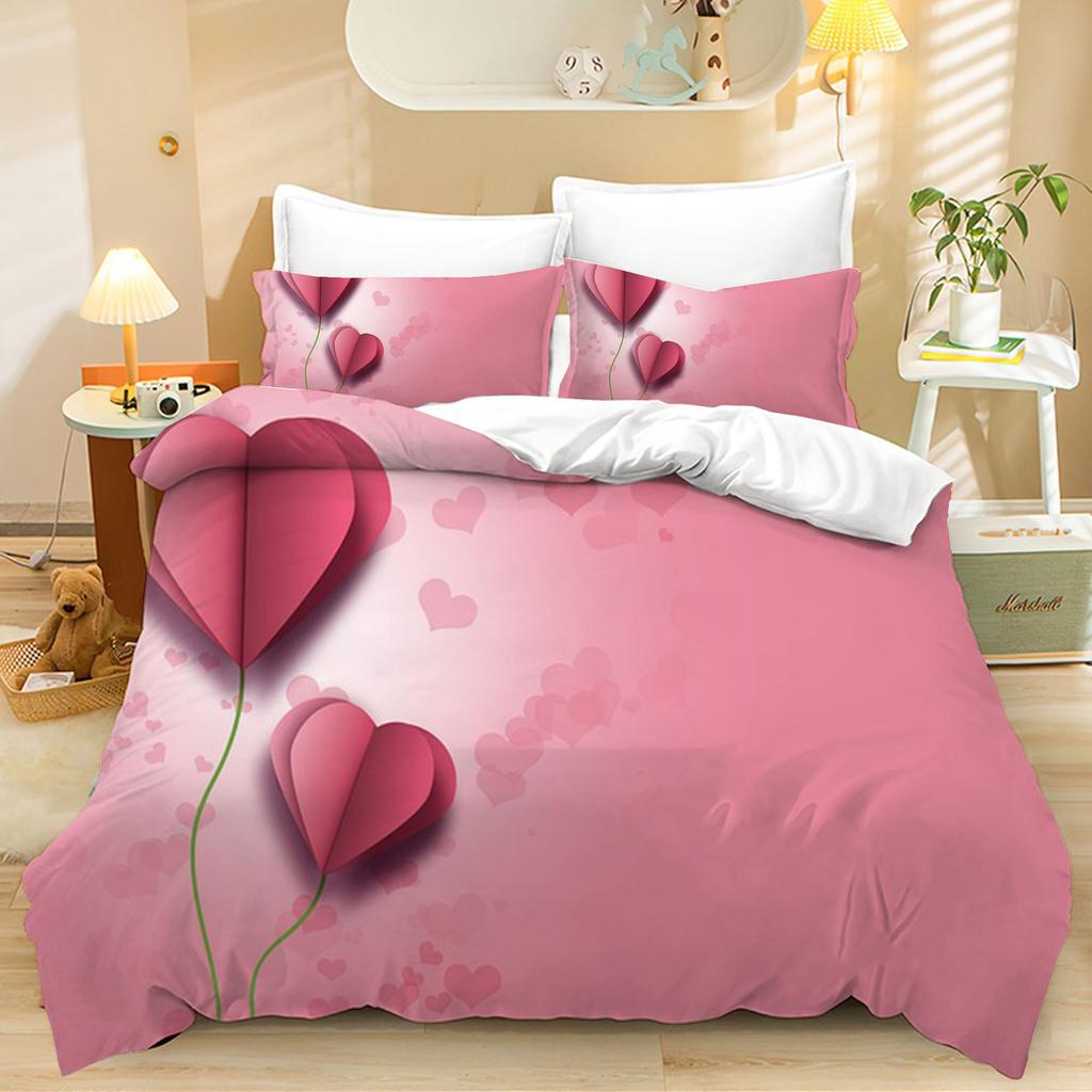3D Valentine's Day Duvet Cover 2/3 Pieces Romantic Love Bedding Set King/Queen Bed Full Size Luxury Duvet Cover Love Couple Cover